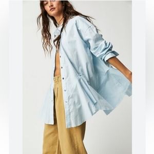 🔥 NWOT FREE PEOPLE We The Free Freya Poplin Tunic in Lake Life size Large